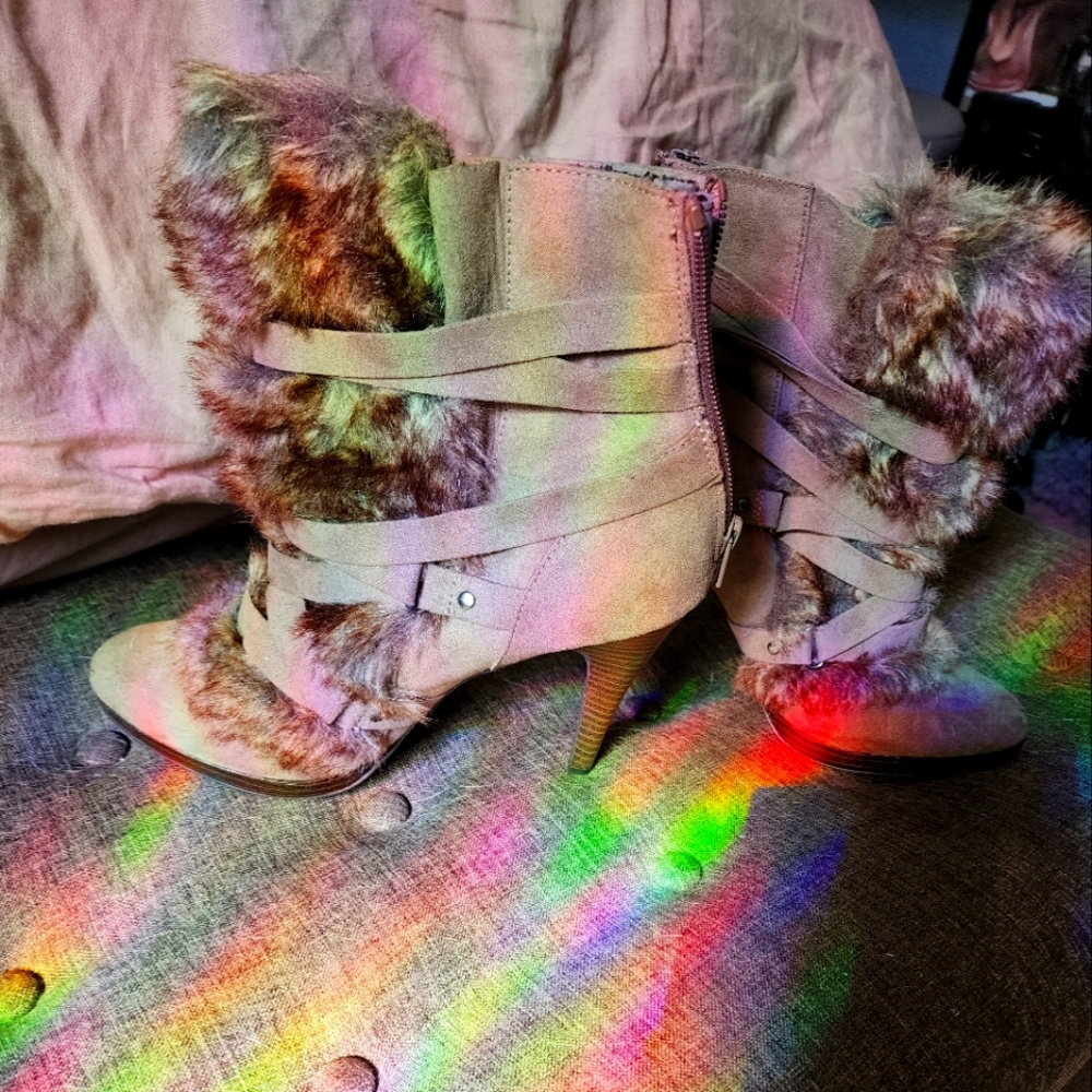 Elle Suede Faux Fur Bootie Heels